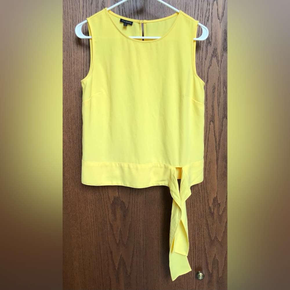 Talbots Women's Yellow Sleeveless Blouse Tank Top Size 2 Front Hip Bow Accent